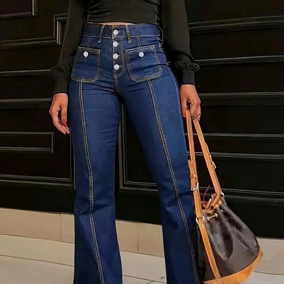 Dark Wash Casual Women's European And American Style Unique Personality Jeans - Picture 2 of 4